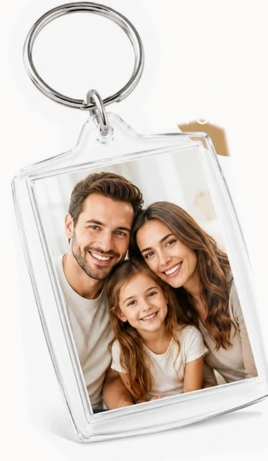 Porte-clés photo transparent avec portrait de famille